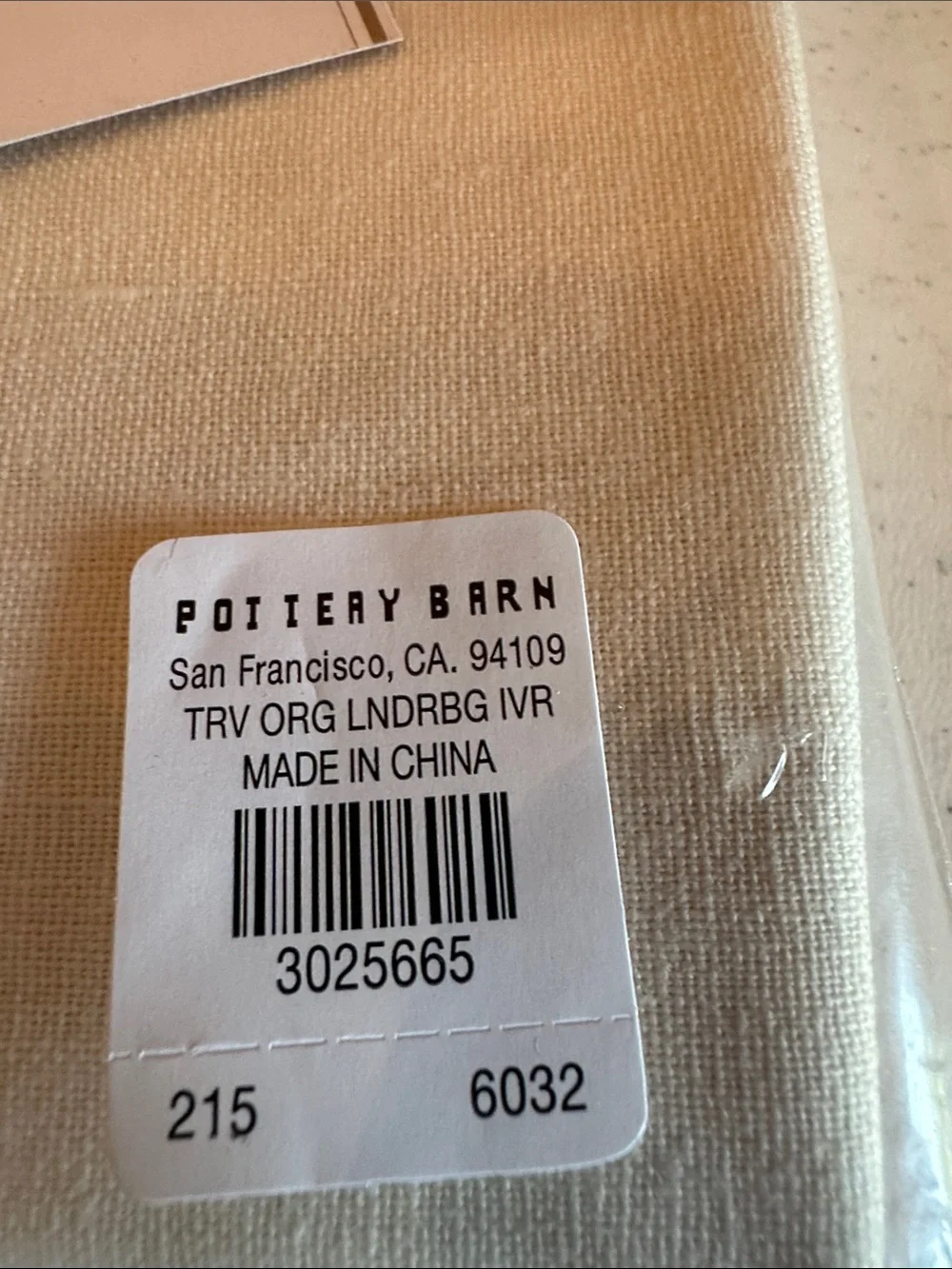 Pottery Barn Set of 2 Embroidered Cream Linen Travel (laundry) Bags